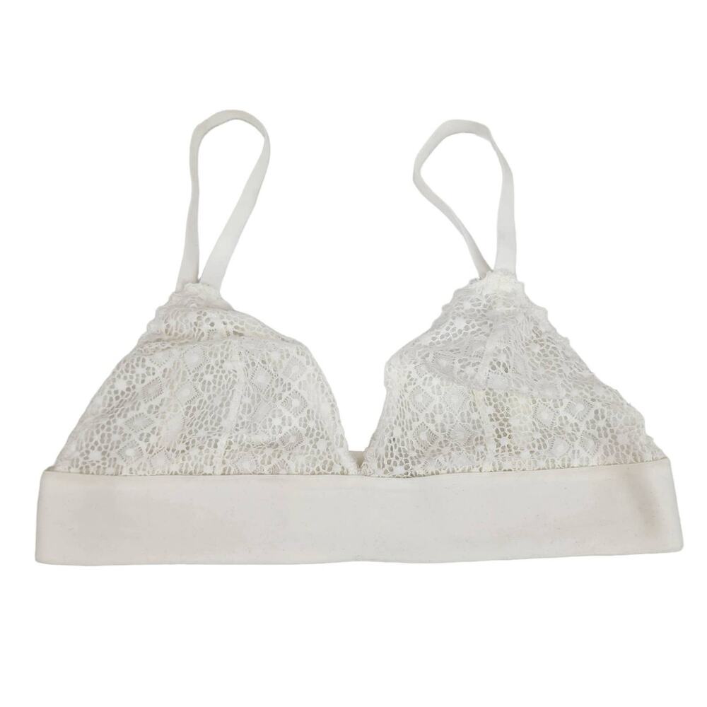 Lively The Long-Lined Lace Triangle Cup Wireless Bralette White Size Large